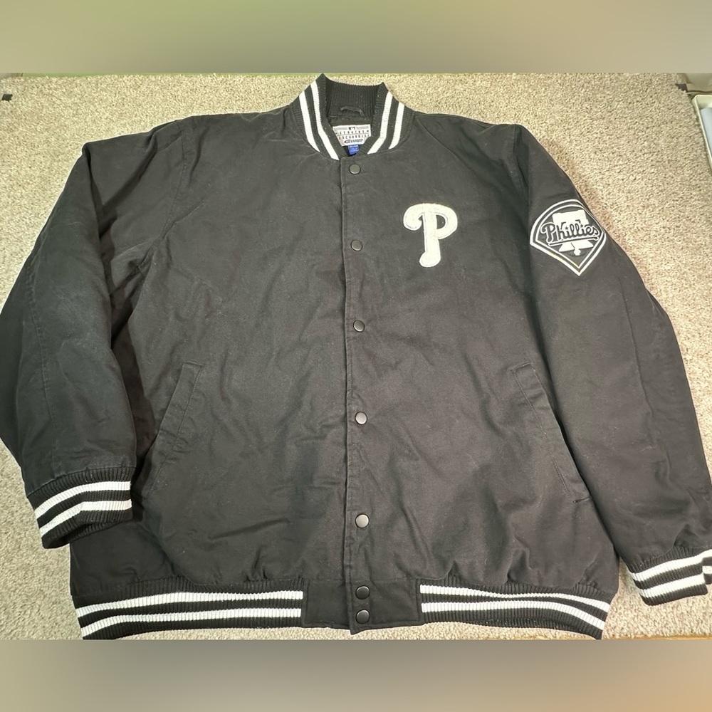 Philadelphia Phillies Mens 3XL Black Quilt Lined Bomber Varsity Jacket G-III MLB